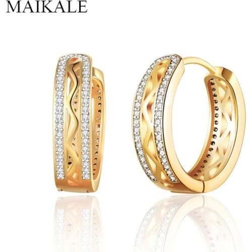 MAIKALE Luxury Gold Hoop Earrings Hollow Out Zirconia Round Circle Earrings for Women Jewelry Fashion Accessories Gifts