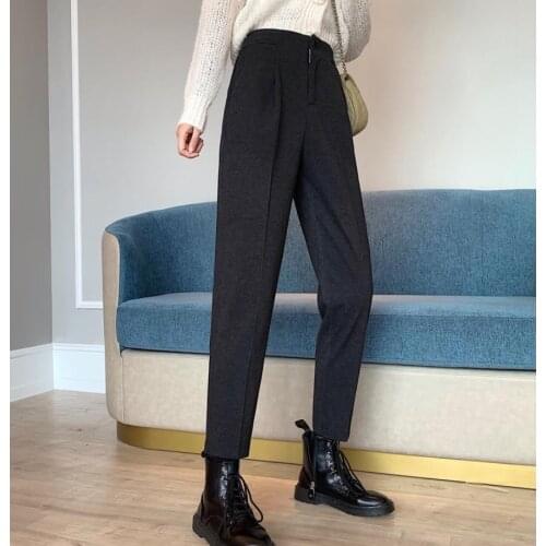 Spring/autumn Women High Waist Pants Woolen Pencil Pants Formal Pantalon Femme High Waisted Trousers Winter Woolen Cloth