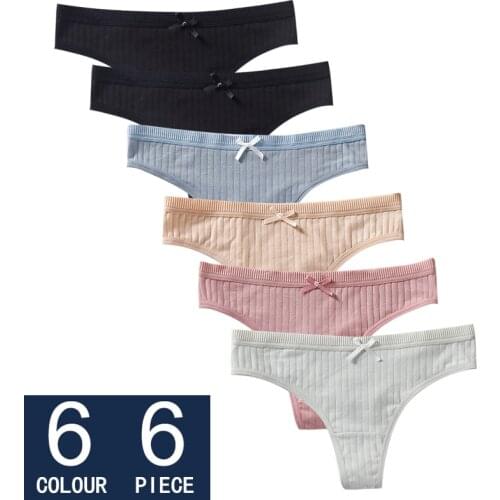 6 Pcs Women G-String Panties Underwear Fashion Thong Sexy Cotton Skin-Friendly Ladies Soft Low Rise Lingerie Solid Underpants