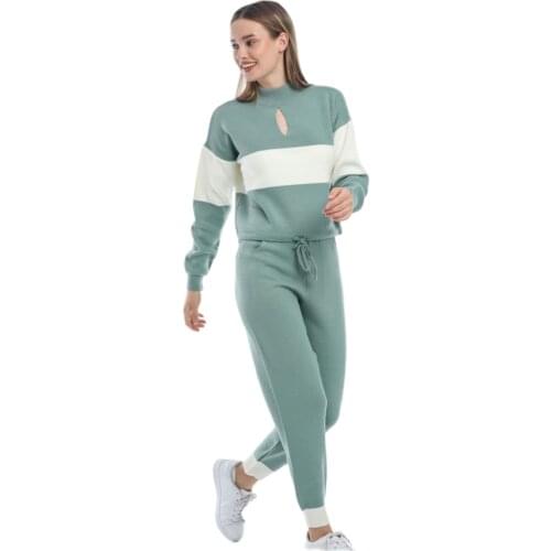 2 Piece Cargo Pant and Geometric Patterned Sweater Womens Set Comfortable Cotton Turkish Set For 4 Season Pullover Shirt Sweater