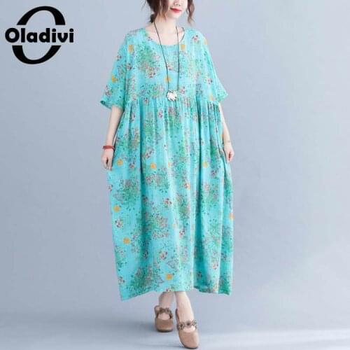 Oladivi Oversize Plus Size Bohemian Dresses for Women 30 40 50 60 Years Old Summer 2021 Long Tunic Dress 3XL 4XL 5XL 6XL 7XL 8XL