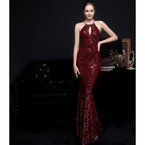 LYABKA Off The Shoulder Sequin Evening Dress Long Women Robe De Soiree Bodycon Maxi Dress Burgundy Mermaid Evening Dresses