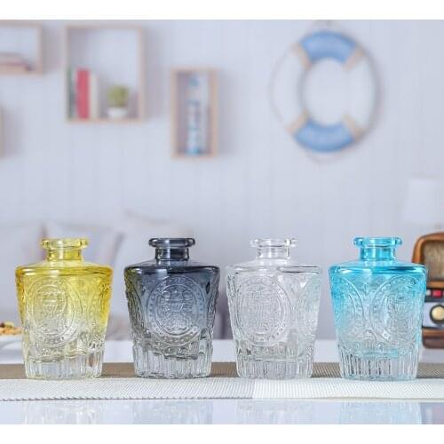 1pcs 120ml Clear Yellow Blue Gradient Color Empty Reed Diffuser Glass Bottles Fragrance Diffuser Aromatherapy Oil Carved Vase