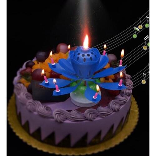 1PC Beautiful Blossom Flower Candle Birthday Party Cake Music Sparkle Cake Topper Rotating Candles Decoration