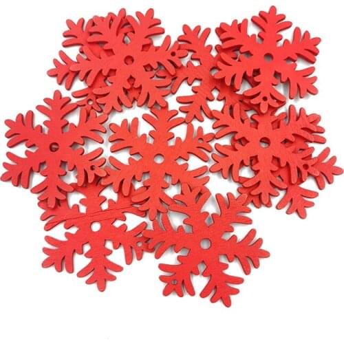 10pcs Red Snowflakes Wooden Hanging Ornaments Cutout Unfinished Predrilled Natural Wood Slices for Crafts DIY Xmas Decoration