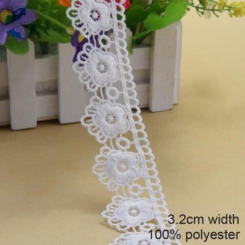 10yards 3.2cm white polyester embroidery lace french lace ribbon fabric guipure diy trims warp knitting sewing Accessories #3967