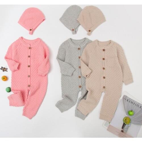 Baby Clothing 2021 Autumn Baby Knitting Rompers+Hat 2Pcs Newborn Overalls For Baby Boy Girl Clothes Infant Jumpsuit Baby Clothes