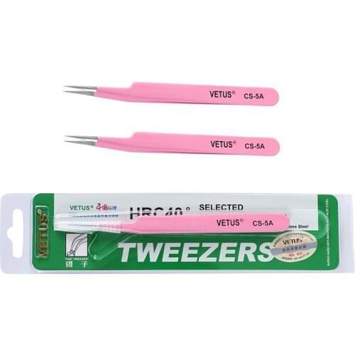 5pcs/Lot VETUS Pink Anti-Static Tweezers For Eyelash Extension Eyebrow Stainless Steel Precision Tweezers Makeup Tool