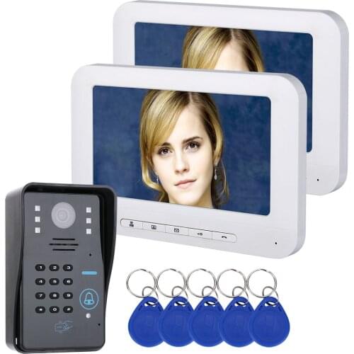 7" LCD 2 Monitors RFID Password Video Door Phone Intercom Doorbell With IR-CUT Camera 1000 TV Line Access Control System