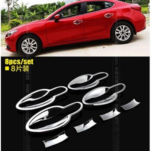 8PCS ACCESSORIES FIT FOR MAZDA 3 6 AXELA ATENZA 2014-2016 CHROME DOOR HANDLE BOWL COVER CUP CAVITY GARNISH INSERT MOLDING 8PCS