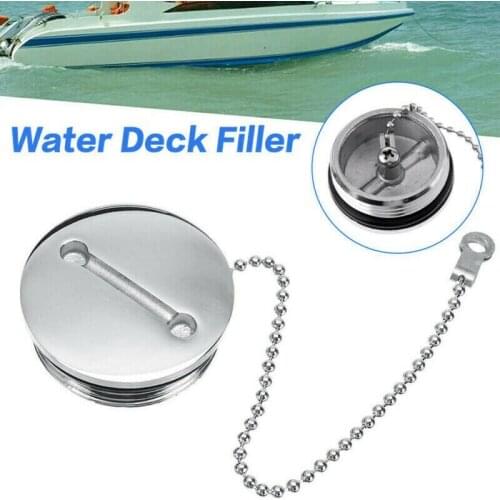 AU05 -Boat Deck Fill Filler Replacement Cap with Chain Stainless Steel Fuel Water Gas