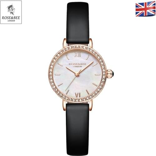 Fashion Rose Gold Rhinestone Ladies Watch Luxury Genuine Leather Japanese Movement Quartz Simple Waterproof Female Wristwatch