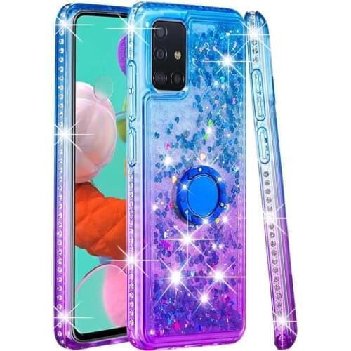 For Samsung Galaxy A21 A01 A40s A20s A10s A40 A30 A20 A20e A10e Ring Holder Bracket Gradient Quicksand Diamond Phone Case Cover
