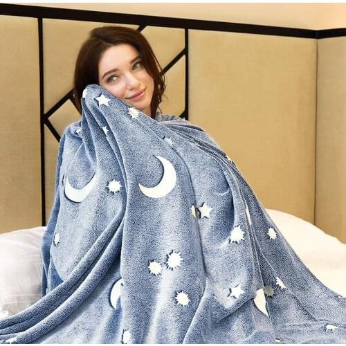 Children Luminous Blanket Light Fluorescent Coral Top Flannel Bare Glow Blanket Star Super Soft Plush Night Neon Light Blanket