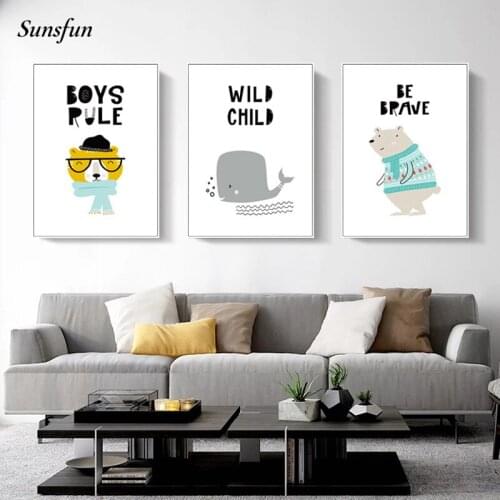 Children Poster Lion Whale Animal Wall Art Canvas Nursery Quotes Print Decorative Picture Painting Nordic Kid Bedroom Decoration