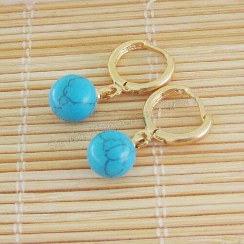 Foromance/ GREAT SIMPLE AND ELEGANT YELLOW GOLD COLOR DANGLE 0.87" BLUE STONES EARRING