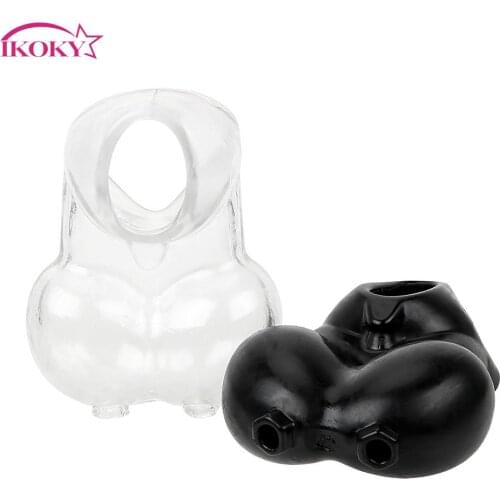 IKOKY Chastity Cage Reusable Scrotum Bondage Restraint Delay Ejaculation Cock Sleeve Penis Rings Sex Toys For Men