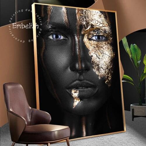 Black Gold Nude African Art Woman Oil Painting on Canvas Cuadros Posters and Prints Scandinavian Wall Picture for Living Room