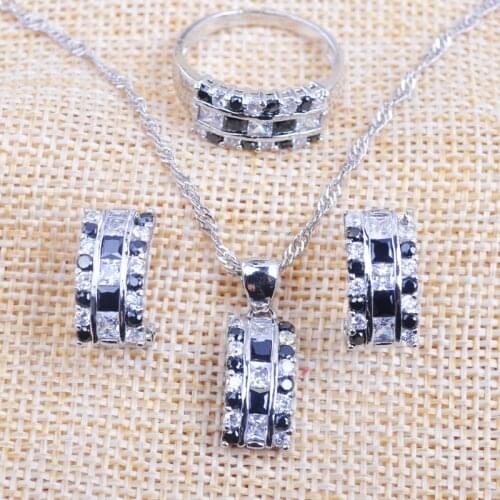 Russian Style Cubic Zirconia Womens Summer Jewelry Sets Silver Color Necklace And Earrings Ring Set 2020 New TZ0144