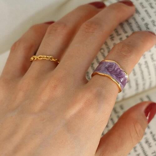 Korea New Simple Vintage Metal Geometric Elegant Enamel Gold Color Round Index Finger Rings for Women Girls Party Jewelry Gifts