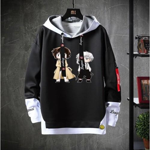 Cartoon anime Stray Dogs Hooded Teenagers Costume Unisex Fake Two-Piece Hoodies Sweatshirt Casual jacket