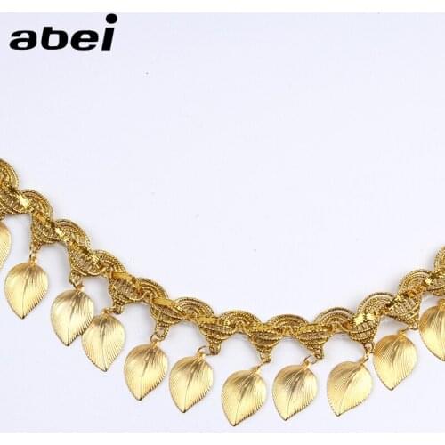 45mm 1yard High Quality Gold Lace Trims Fringe Leaf Sequins Tassel Ribbon For Wedding Party Dance Dress Sewing Accessories DIY