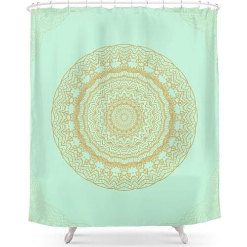 Mandala Lace In Gold And Mint Shower Curtain with Hooks Doormat Bath Floor Mat Bathroom Home Decor