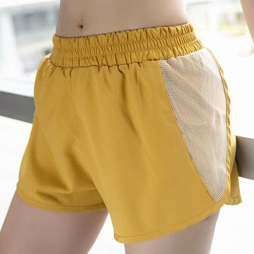 Summer Women Sports Shorts Quick Drying Fitness Running Push Up Fake Two-piece Mesh Split Loose Breathable Ladies Yoga Pants J56