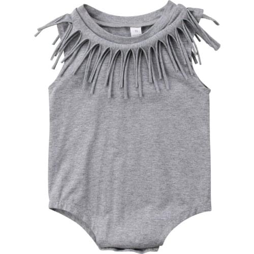 2018 Summer Newborn Baby Girls Tassel Sleeveless Outfits Bodysuit Jumpsuit Size 0-24M