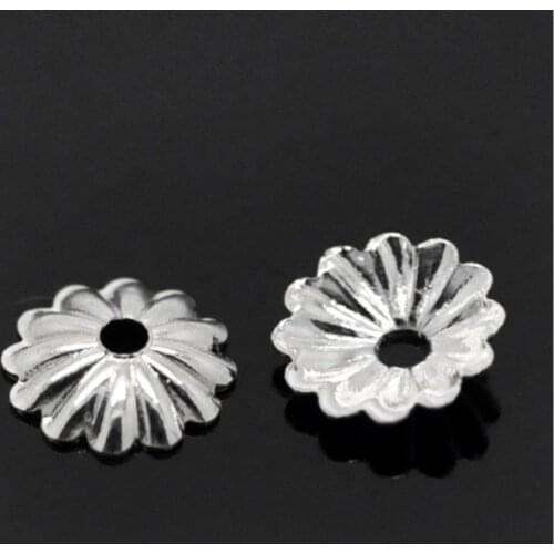 DoreenBeads Copper Beads Caps Flower silver color (Fits 6mm-12mm Beads) Stripe Pattern 6mm( 2/8") Dia, 55 Pieces Hot new