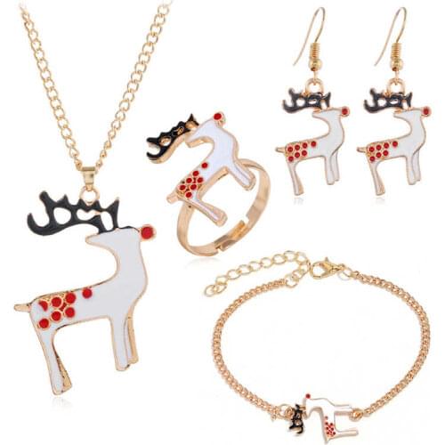 Fashion christmas new product personality creative alloy oil dripping Santa Claus Necklace sweater chain four piece set