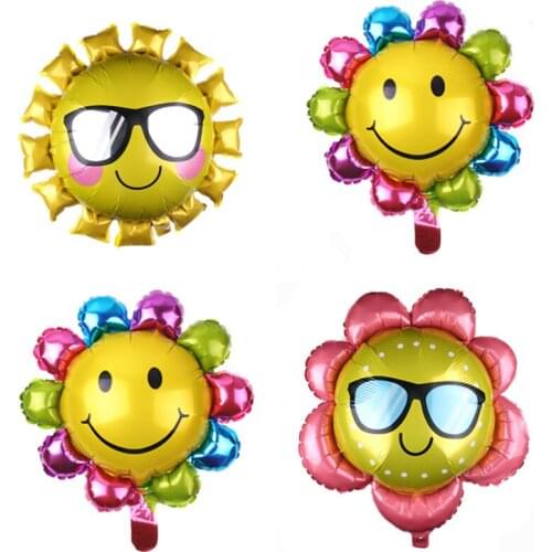 Cartoon Sunflower Aluminum Film Balloon Sun Smile For Hawaiian Birthday Baby Show Party Decoration