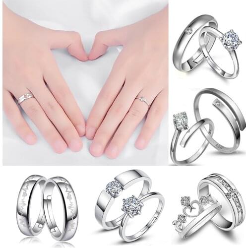 LNRRABC Couple Silver Color Stainless Steel Band Set Marry Wedding Ring Crystal Shine Engagement Men lovers' Rings