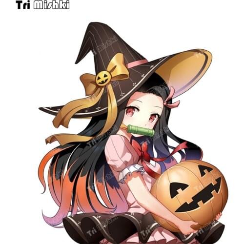 Tri mishki WCS1047 Cartoon Car Sticker for Nezuko Kamado Demon Slayer Halloween Anime PVC colorful Decals Trunk Sticker