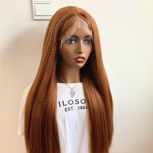 26'' Synthetic Lace Front Wig For Women Brown Wigs Long Kinky traight Hair Natural Hairline High Temperature Fiber Cosplay Wigs