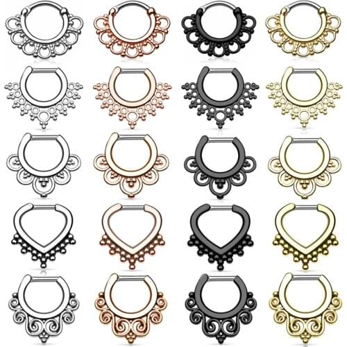 1pcs Titanium Shaft Clicker Nose Rings Hoop Septum Rings Earrings Ear Cartilage Helix Rook Daith Piercing Body Jewelry Gifts 16g