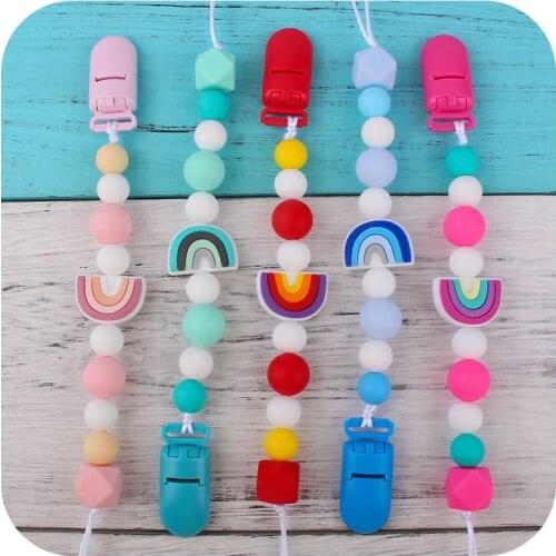 Silicone Pacifier Chain Pacifier Clip Nipple Teething Holder Drop Proof Rope Soothing Teether Chain Rubber Molar Beads For Baby