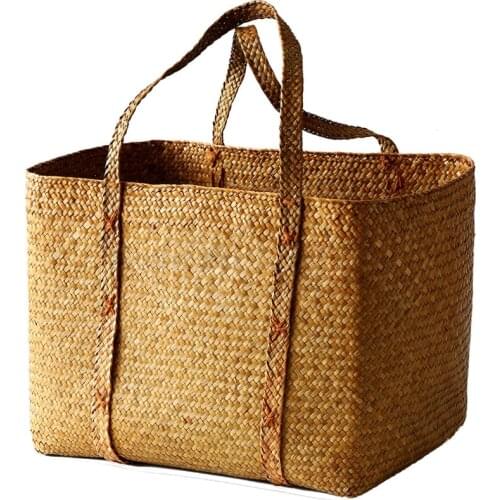 Straw woven handbasket woven storage basket large pastoral rattan woven dirty clothes basket toy storage basket