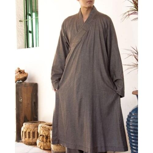 Unisex Spring&Autumn cotton&linen Buddhist monk clothing gown zen lay robe meditation shaolin kung fu suit coffee