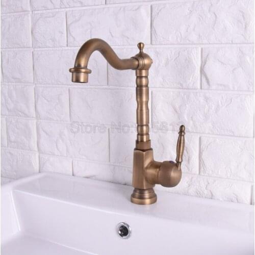 Bathroom Sink Basin 360 Swivel Spout Faucet Antique Brass Single Handle Single Hole Vessel Sink Deck Mounted Mixer Taps Wssf113