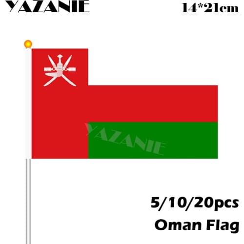 YAZANIE 14*21cm 5/10/20pcs 2018 Oman Hand Waving National Flag with Plastic Flagpoles Activity Parade Sports Home Drop Shipping