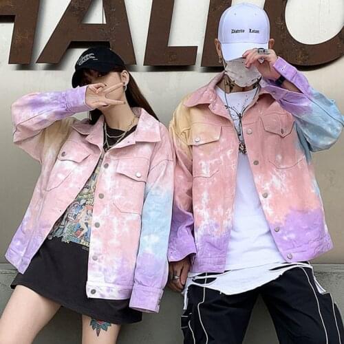 Harajuku Tie-dye Gradient Fashion Printing Jean Jacket Women Spring Autumn 2021 Streetwear Casual Loose Long sleeve Denim Jacket