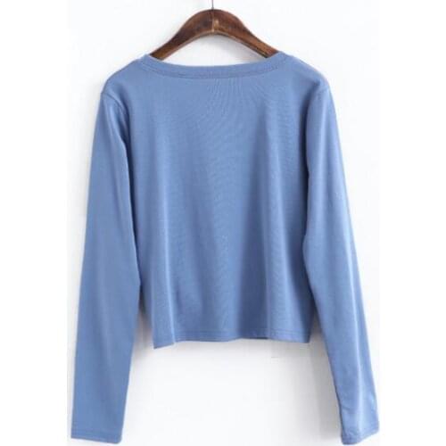Womens ladies T-shirt long-sleeved Loose Shirt Knotted hem T shirt
