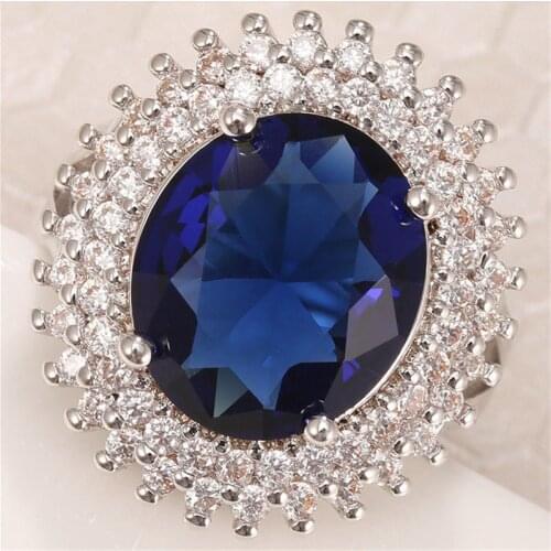 Large Round Blue Stone Rings For Women Fashion Color Cubic Zirconia Ring Wedding Party Ring Exaggerated Jewelry Z4H918