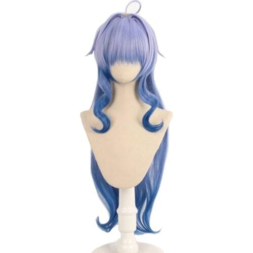 Genshin Impact Ganyu Women Wigs Cosplay Costume Gradient Blue 80cm Hair Peluca
