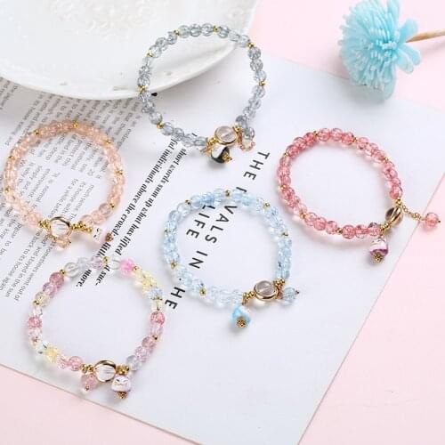 Bell Pendant Yellow Orange Popcorn Crystal Beads Strand Bracelets for Women Female Beaded Fashion Jewelry Birthday Gift YBR268