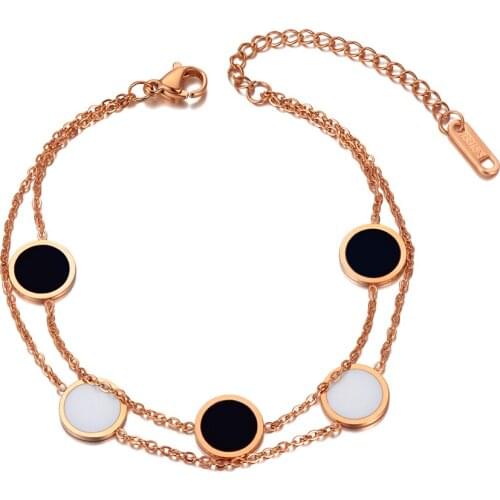 Fashion Double Layer Stainless Steel White & Black Acrylic Charm Bracelets For Women Bohemia Chain Link Bracelet B20031