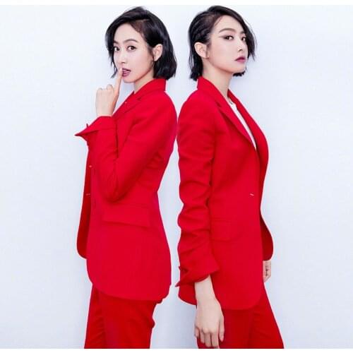 Womens suit 2 sets of womens fashion jacket pants long-sleeved casual red suit suit nine pants autumn and winter new