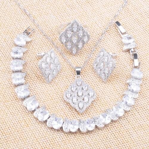 Silver Color Jewelry Sets For Women Wedding 2020 Luxury White Zirconia Earrings Rings Bracelet Necklace christmas gifts Z0734