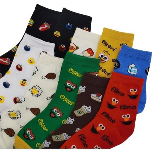 10 Pairs/Pack Sesame Street Cartoon Cosplay Womens Socks Food Monster Novelty Funny Cute Kawaii Comfortable Cotton Socks